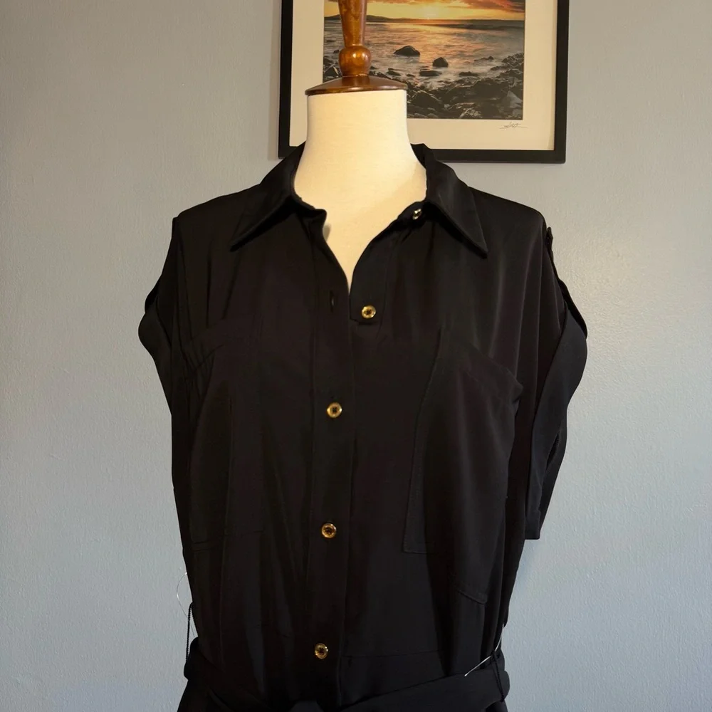 NWTMichael Kors Black Midi Dress with Belt - Picture 3 of 7